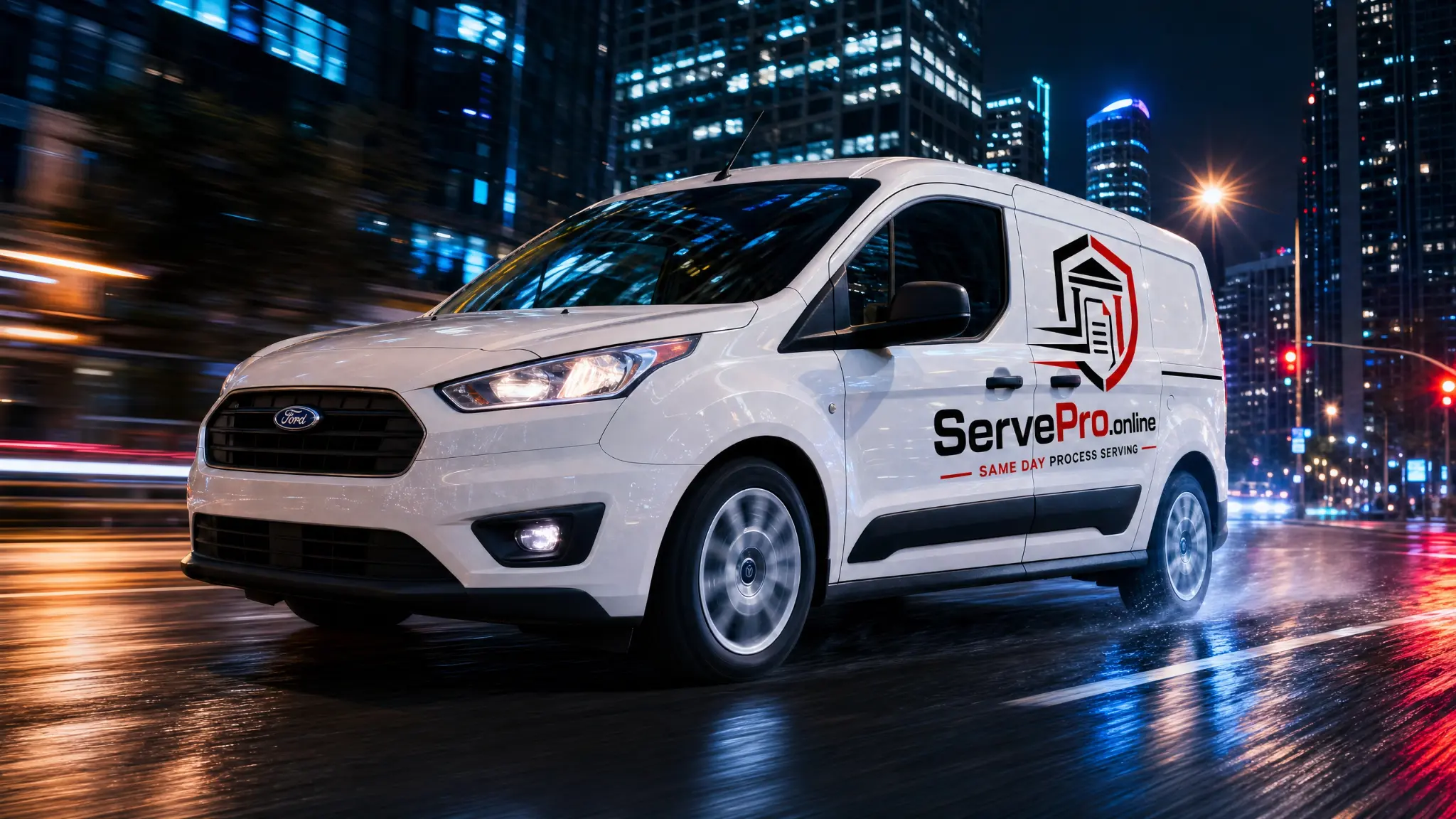 ServePro.online branded Process Serving van on a city street